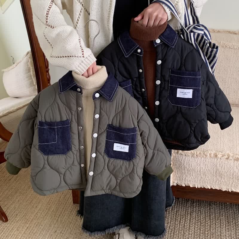 Kids Denim Collar Quilted Cotton Padded Jacket