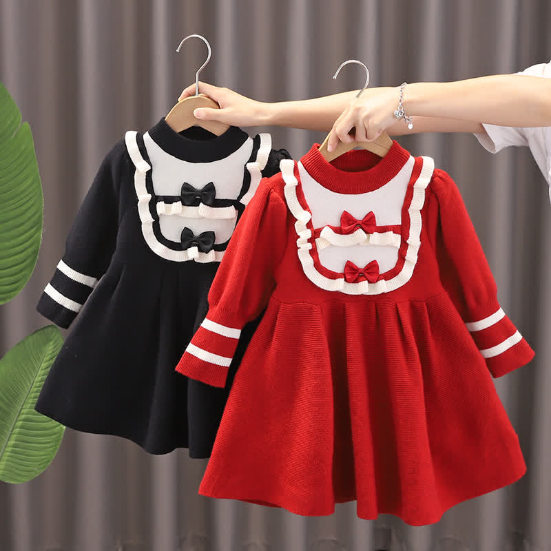 Toddler Double Bows Knitted Elegant Dress