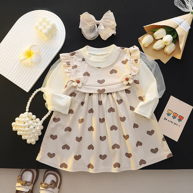 Baby Toddler Fake 2Pcs Flower Heart Dress