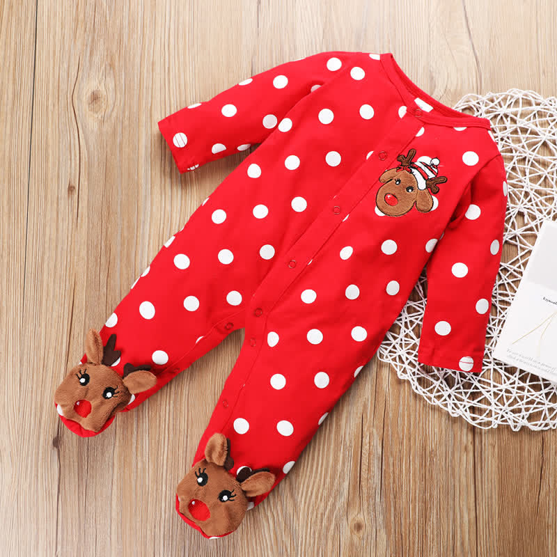 Baby Christmas Dear Dot Red Romper