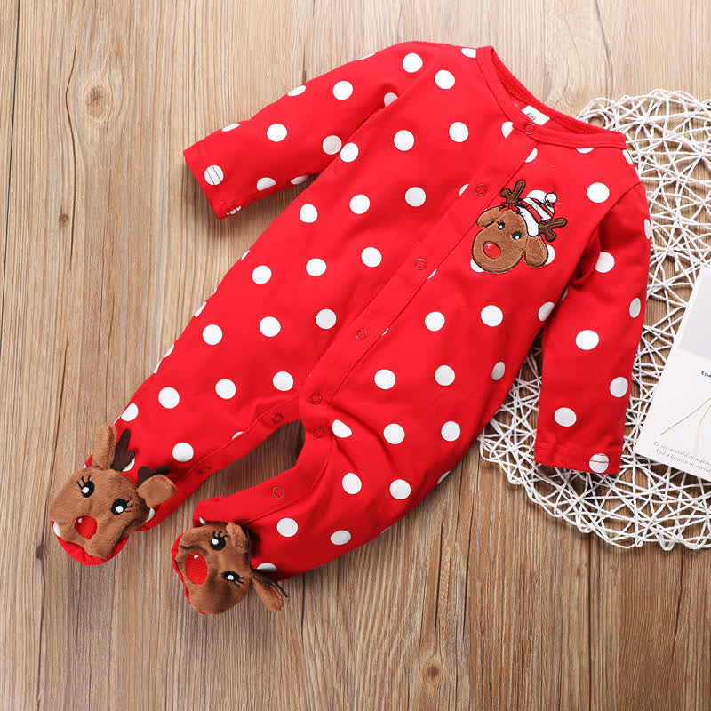 Baby Christmas Dear Dot Red Romper