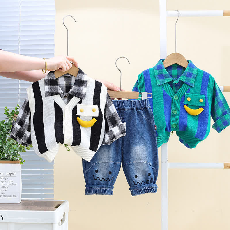 Toddler 3-Piece Striped Plaid Denim Set