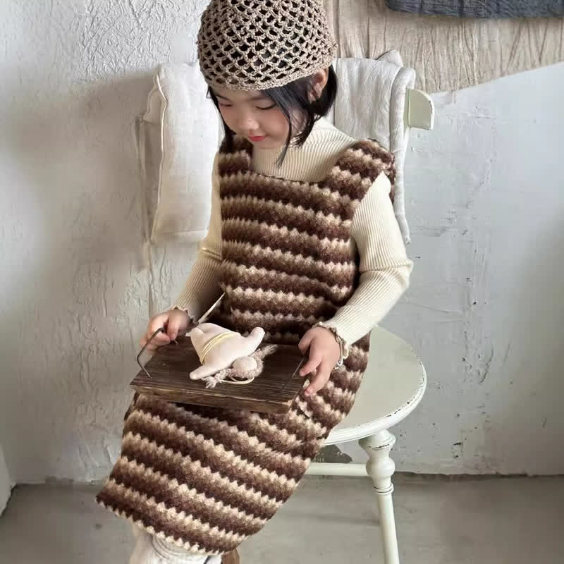 Toddler Design Wavy Grain Maillard Dress