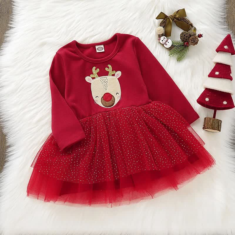 Toddler Cute Elk Tulle Red Dress