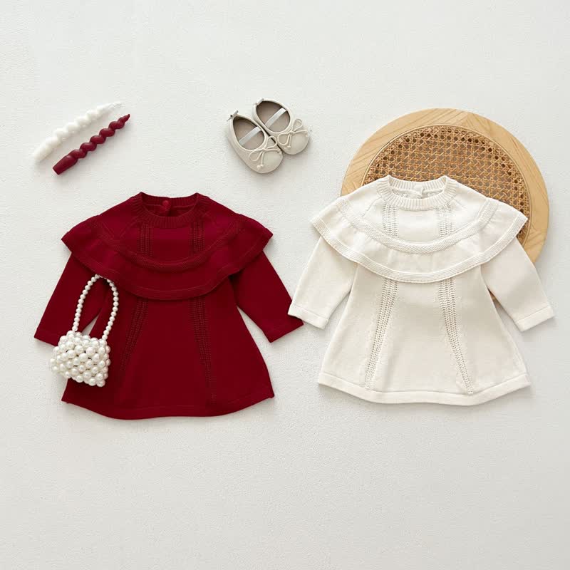 Baby Solid Color Knitted Elegant Dress