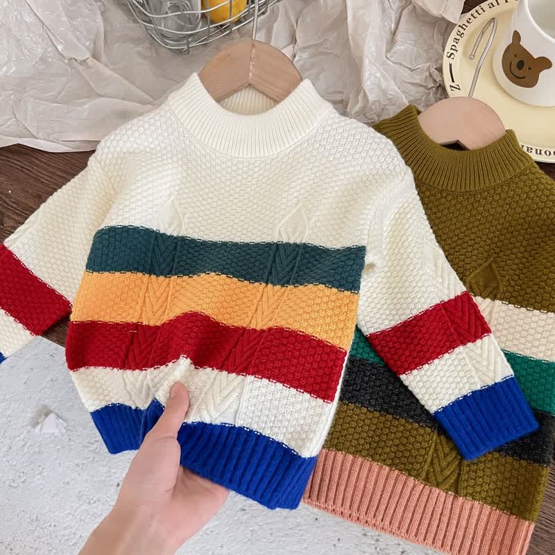 Toddler Contrast Color Knit Pullover Sweater