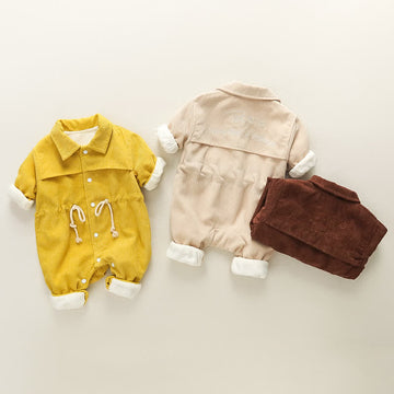 Baby Solid Color Lapel Corduroy Romper