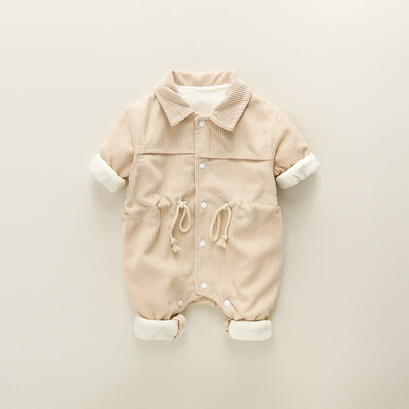 Baby Solid Color Lapel Corduroy Romper