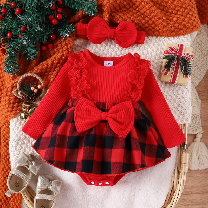 Baby Christmas Plaid Bodysuit with Headband