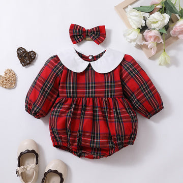 Baby Christmas Plaid Bodysuit with Headband