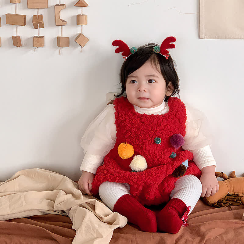 Baby Christmas Plush Pompom Sleeveless Bodysuit