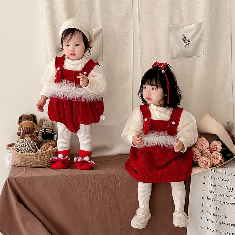 Baby Christmas Fleece Lined Lace Sleeveless Bodysuit