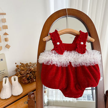 Baby Christmas Fleece Lined Lace Sleeveless Bodysuit