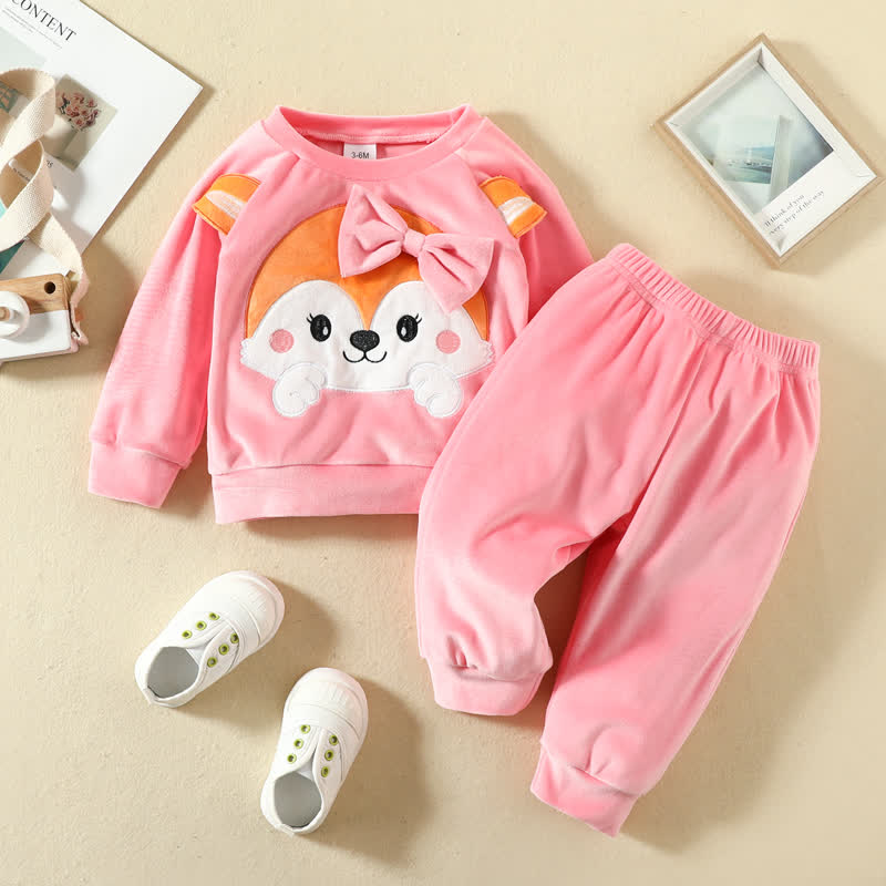 Baby 2-Piece Fleece Fox Bow Set