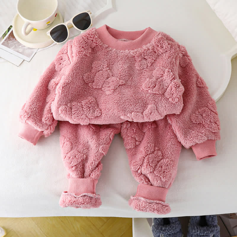 Toddler 2-Piece Solid Color Bear Fleece Set