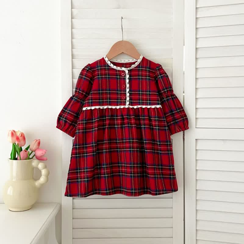 Toddler Red Plaid British Style Dress