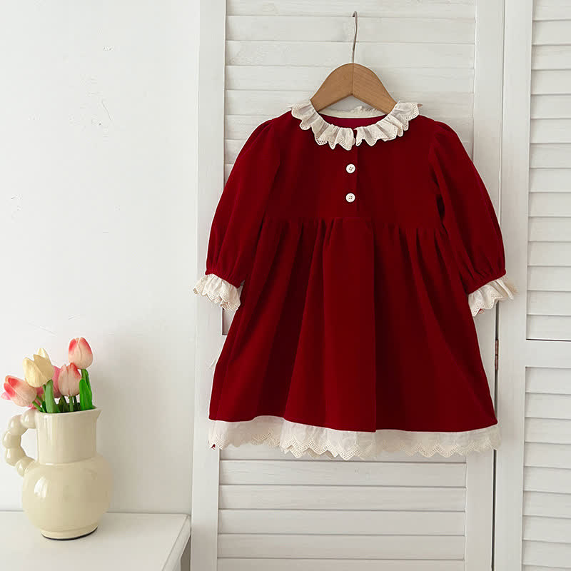 Toddler Lace Red Velvet British Style Dress