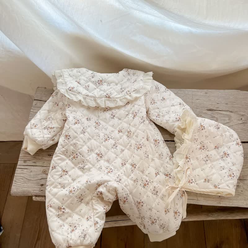 Baby Thicken Floral Lace Romper with Hat