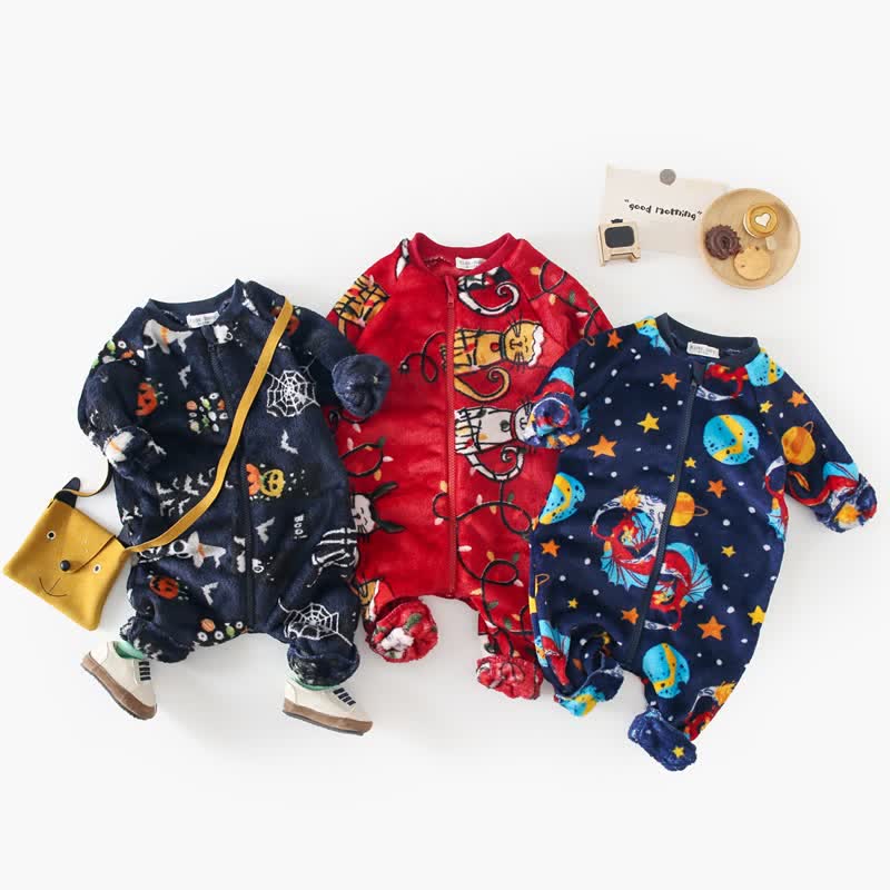 Baby Christmas Halloween Thicken Fleece Romper