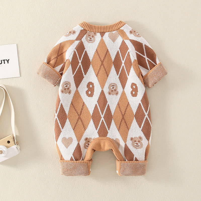 Baby Bear Jacquard Diamond Check Knit Romper