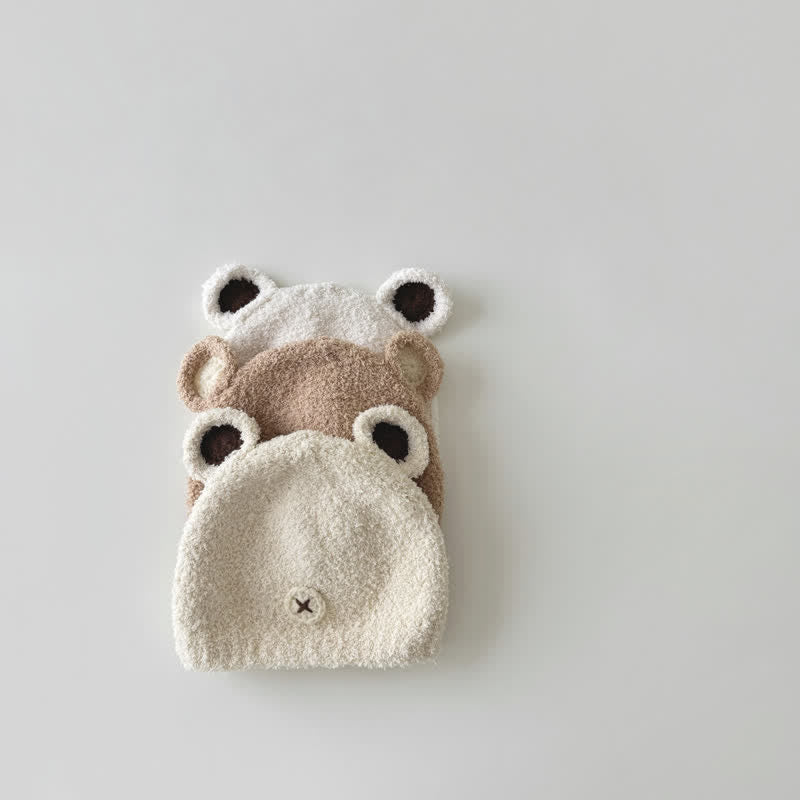 Baby Toddler Fleece Bear Knitted Beanie