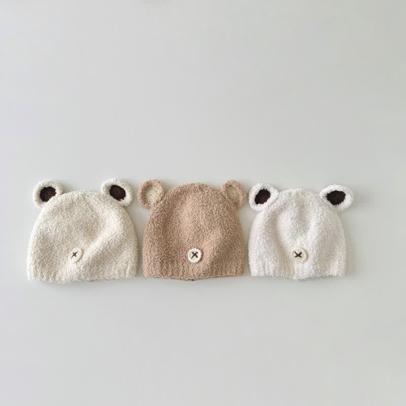 Baby Toddler Fleece Bear Knitted Beanie