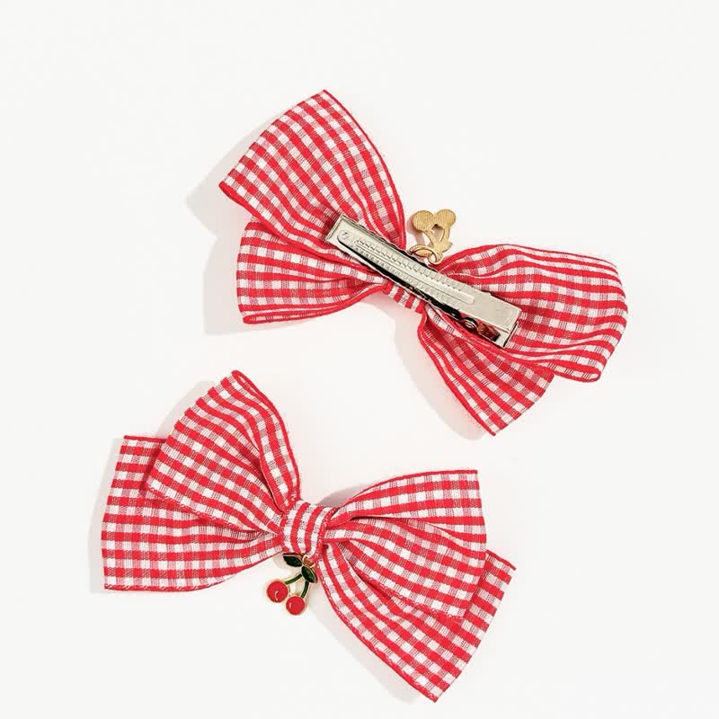 1 Pair Baby Plaid Cherry Bow Hair Clips