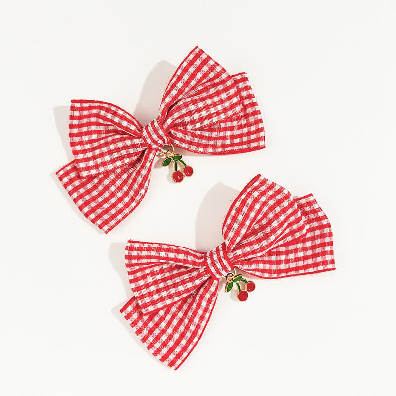 1 Pair Baby Plaid Cherry Bow Hair Clips