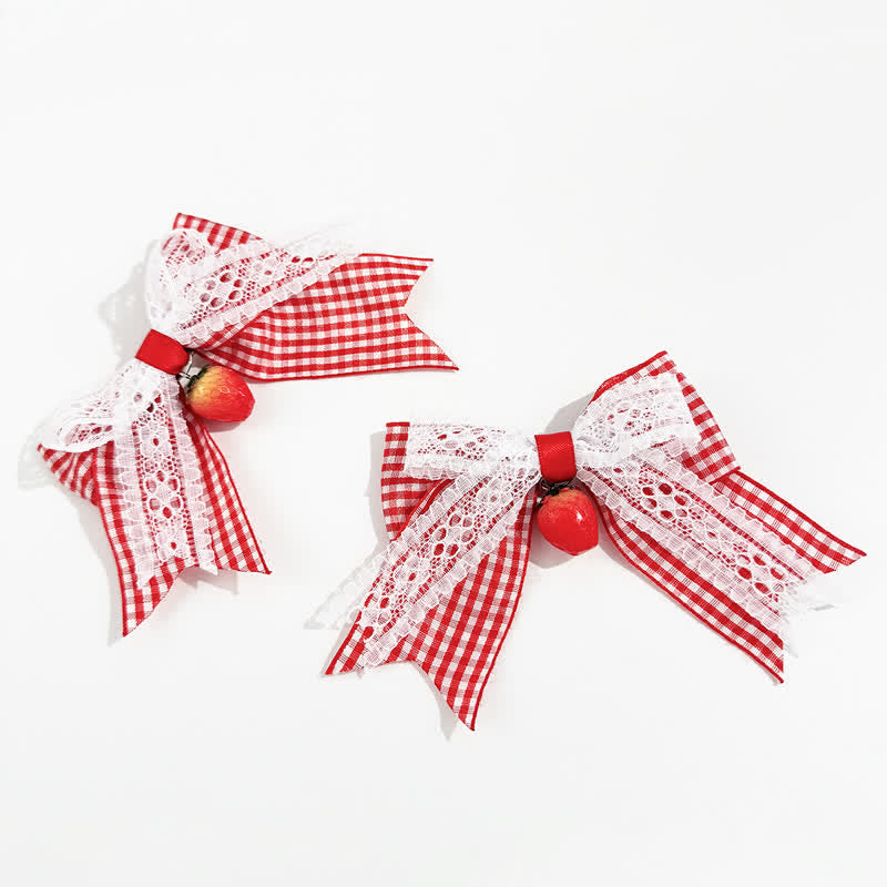 1 Pair Baby Strawberry Plaid Bow Hair Clips