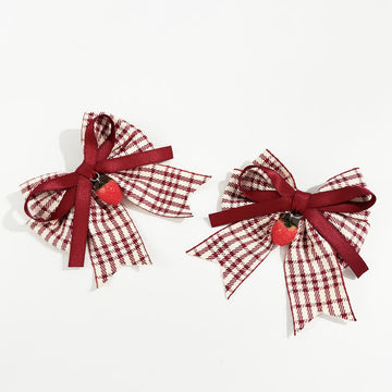 1 Pair Baby Strawberry Checkered Bow Hair Clips