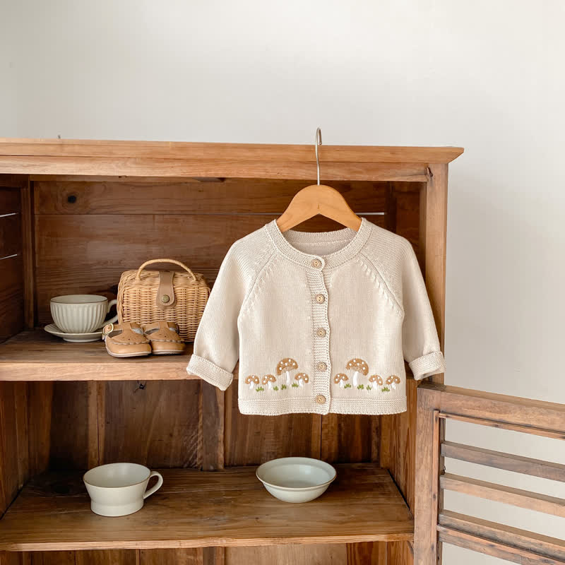 Baby Embroidered Mushroom Knit Cardigan