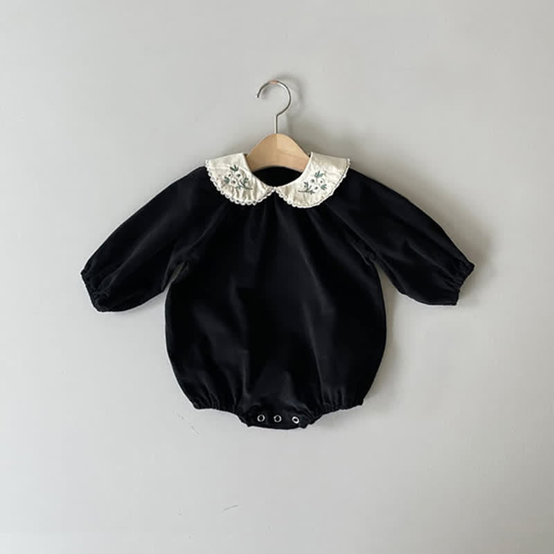 Baby Floral Collar Corduroy Black Bodysuit