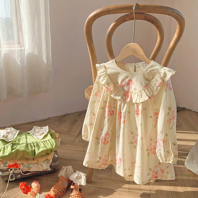 Toddler French Fresh Flowers Apricot Dress