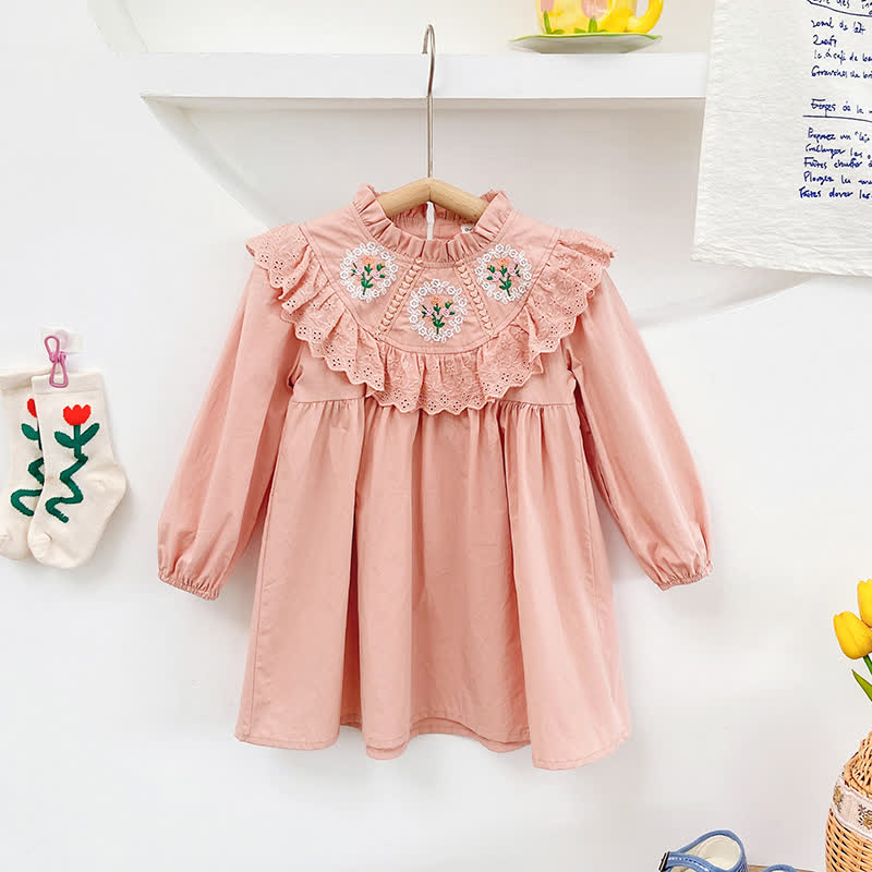 Toddler Embroidered Flowers Lace Pink Dress