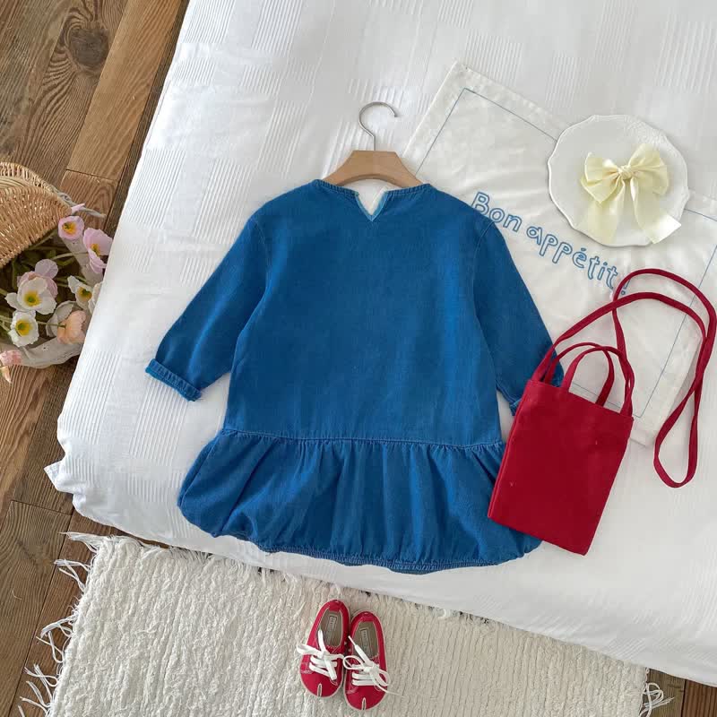 Toddler Solid Color Denim Blue Simple Dress