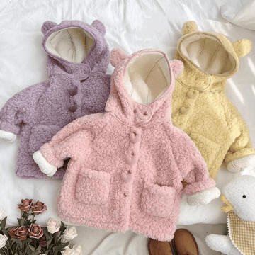 Toddler Girls Solid Color Plush Hooded Jacket