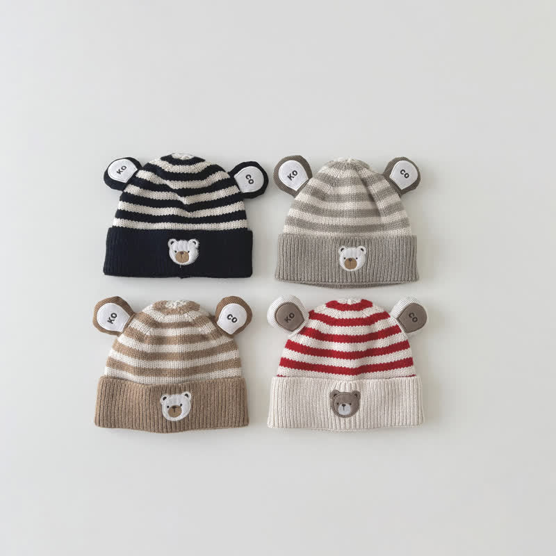 Baby Vivid Bear Striped Knitted Beanie