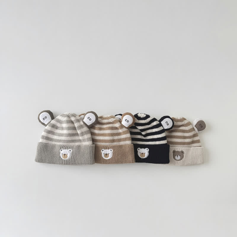 Baby Vivid Bear Striped Knitted Beanie