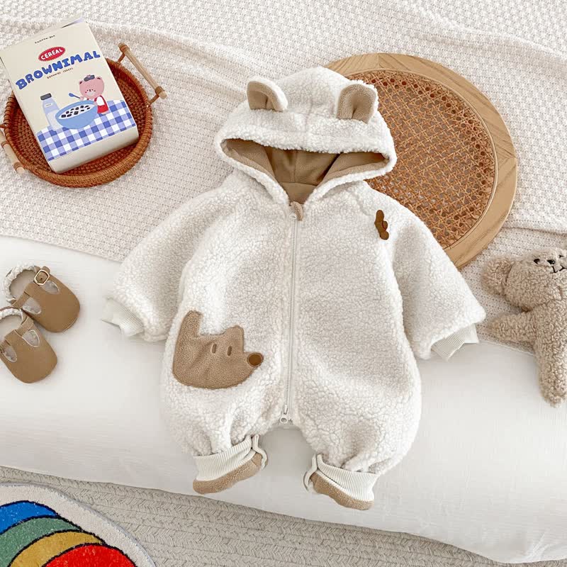 Baby Cute Dog Plush Hooded Romper