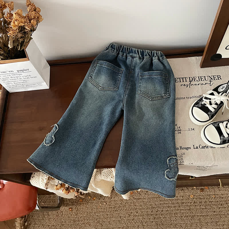 Toddler Bow Fleece Lined Denim Pants