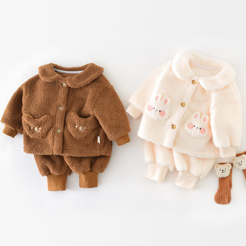 Baby 2-Piece Coral Fleece Animal Pajamas Set