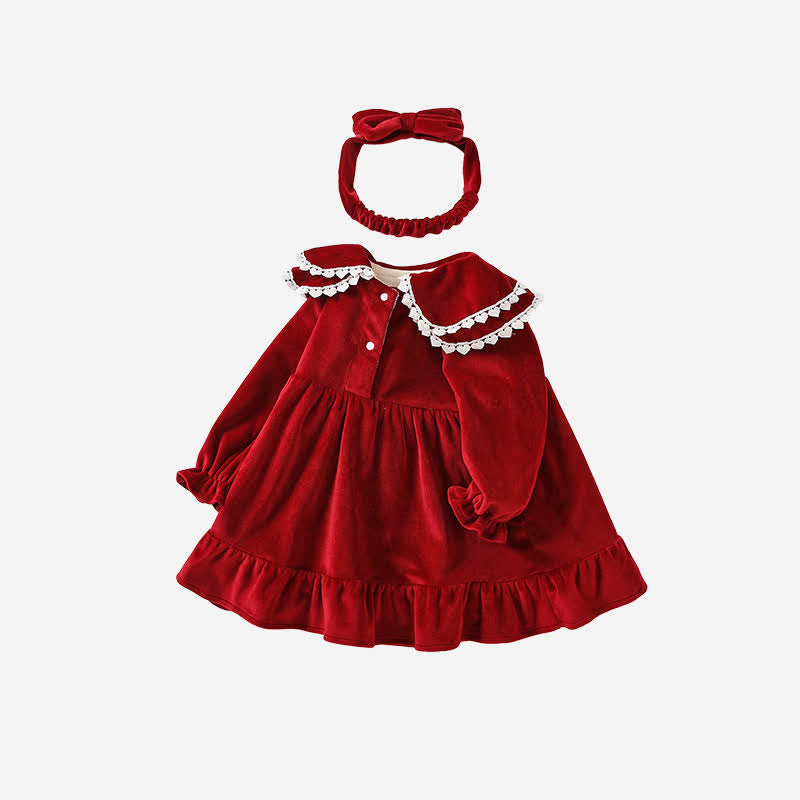 Baby Velvet Red Dress with Headband