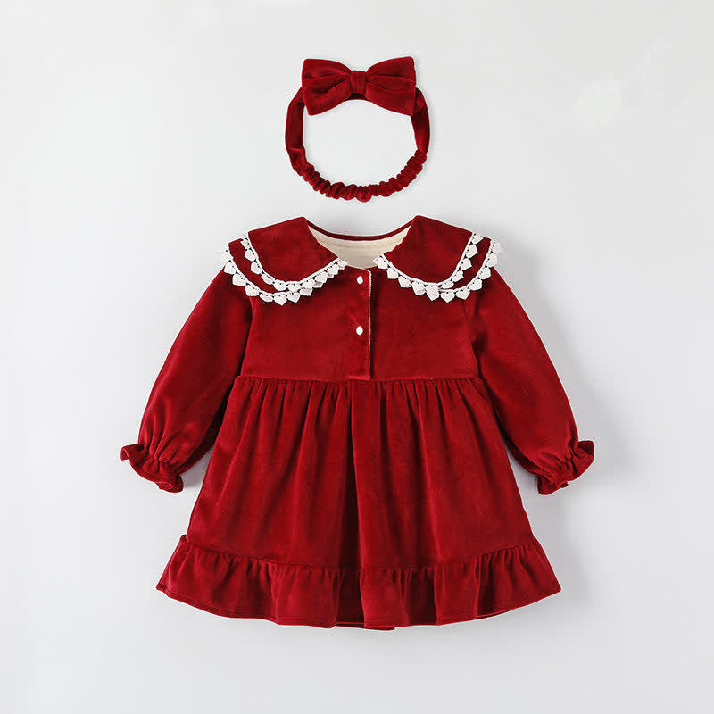 Baby Velvet Red Dress with Headband