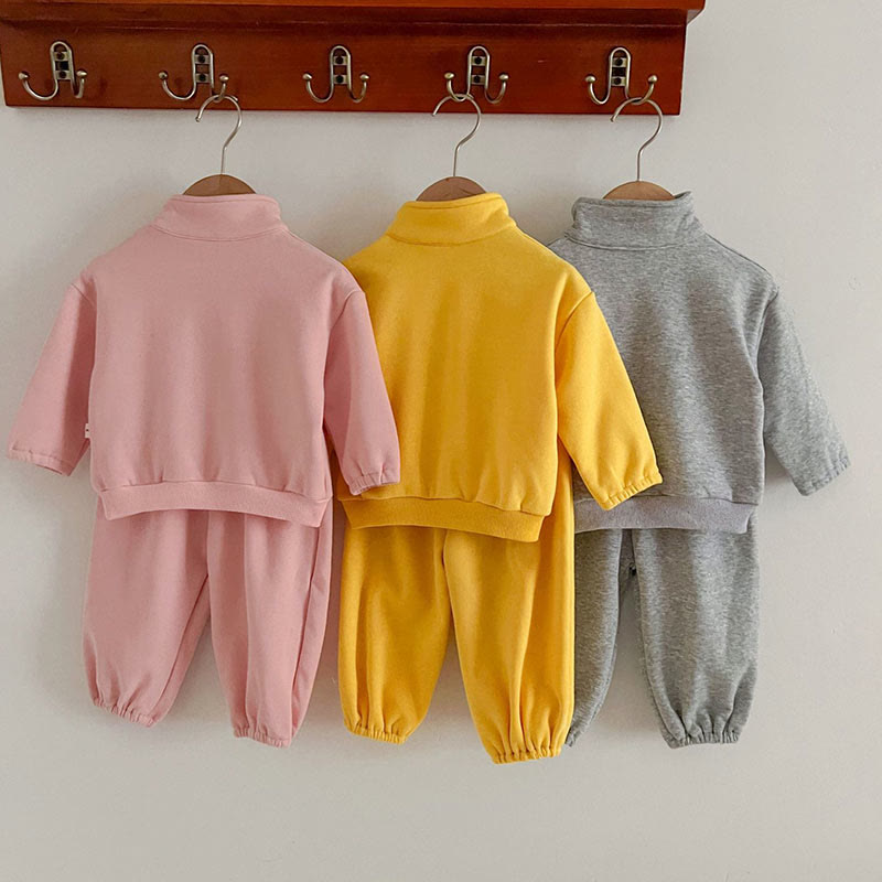 Baby Zip Solid Color Sweatshirt and Pants Set