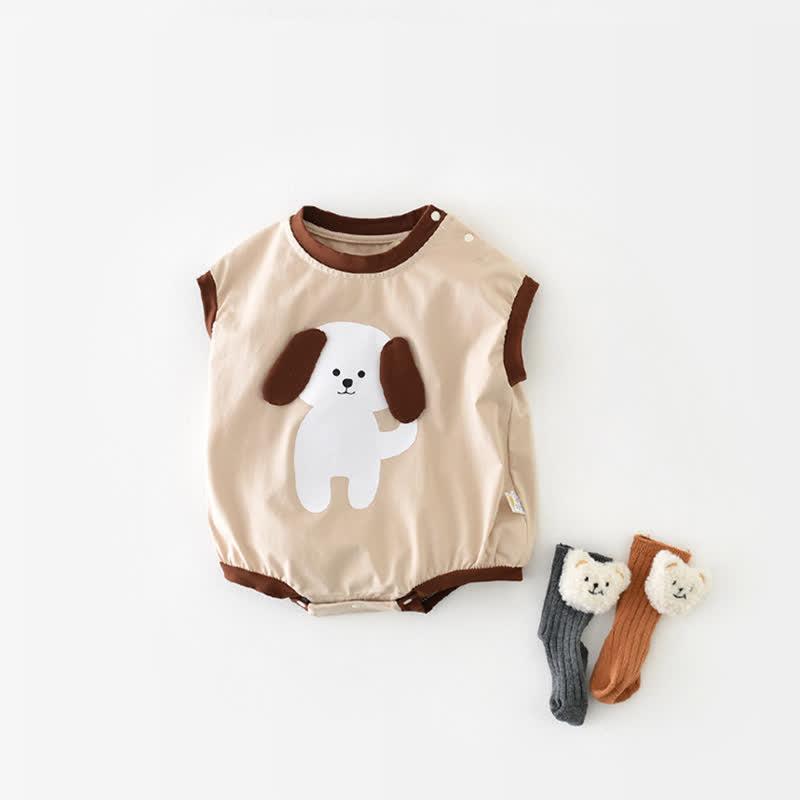 Baby Cartoon Cute Dog Khaki Bodysuit