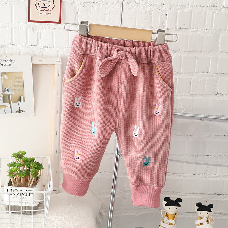 Toddler Embroidered Bunny Warm Jogger Pants