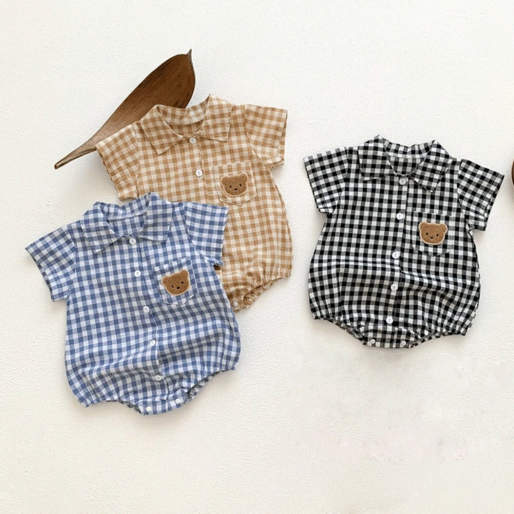 Checkered Button Up Baby Romper