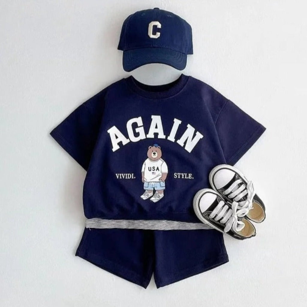 AGAIN Bear Unisex T-Shirt and Shorts Sets