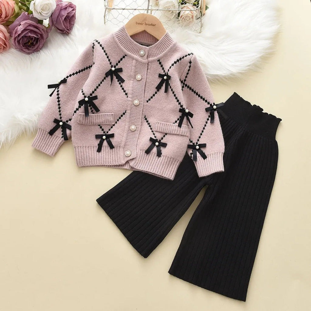 Knit Cotton Girls' Set with Pearls