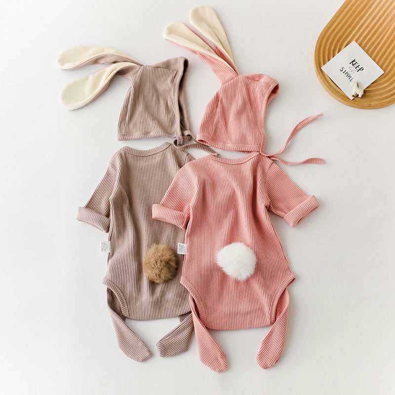 3-pcs Baby Solid Color  Bodysuit & Rabbit Ear Bonnet & Socks Set